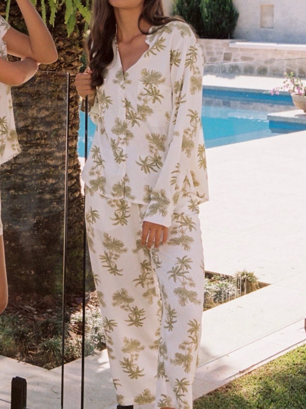 Women's Cream Palm-Print Pajama Set - Unbranded